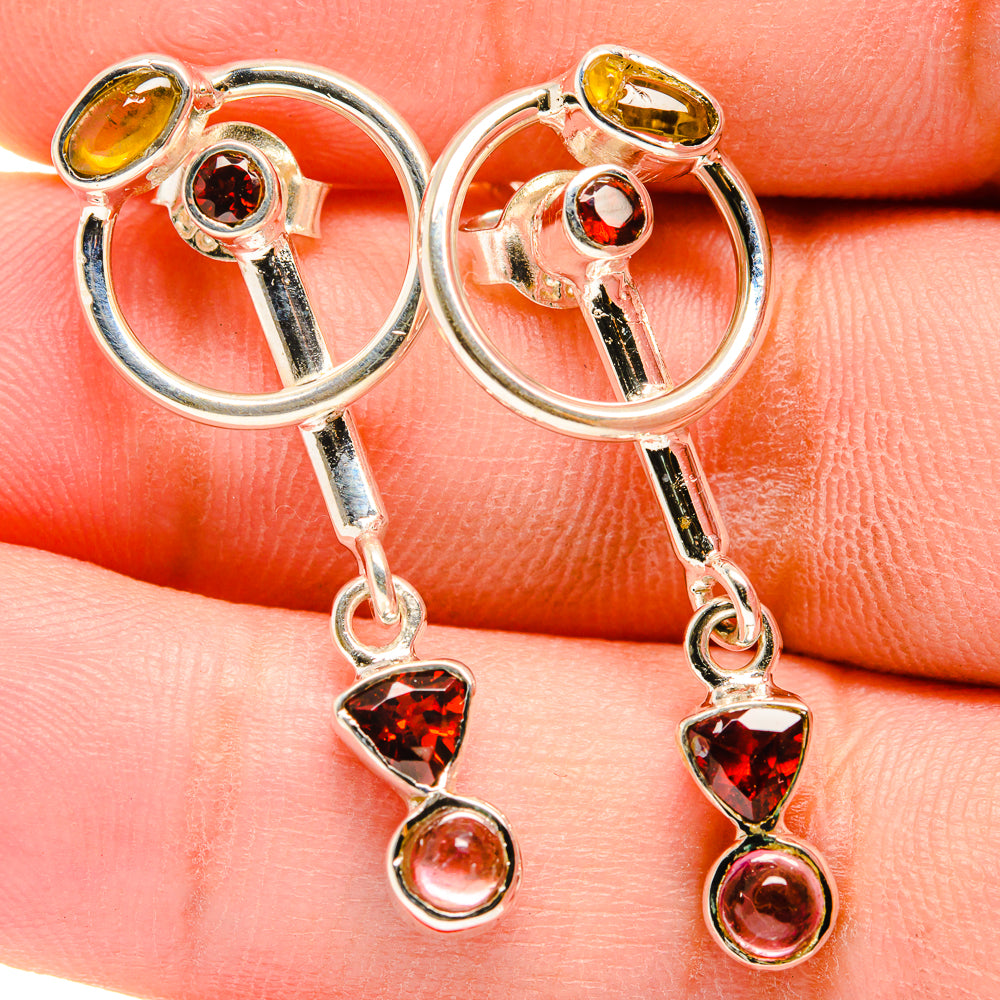 Garnet, Green Tourmaline, Rose Quartz Earrings handcrafted by Anasilvercos - EARR421139