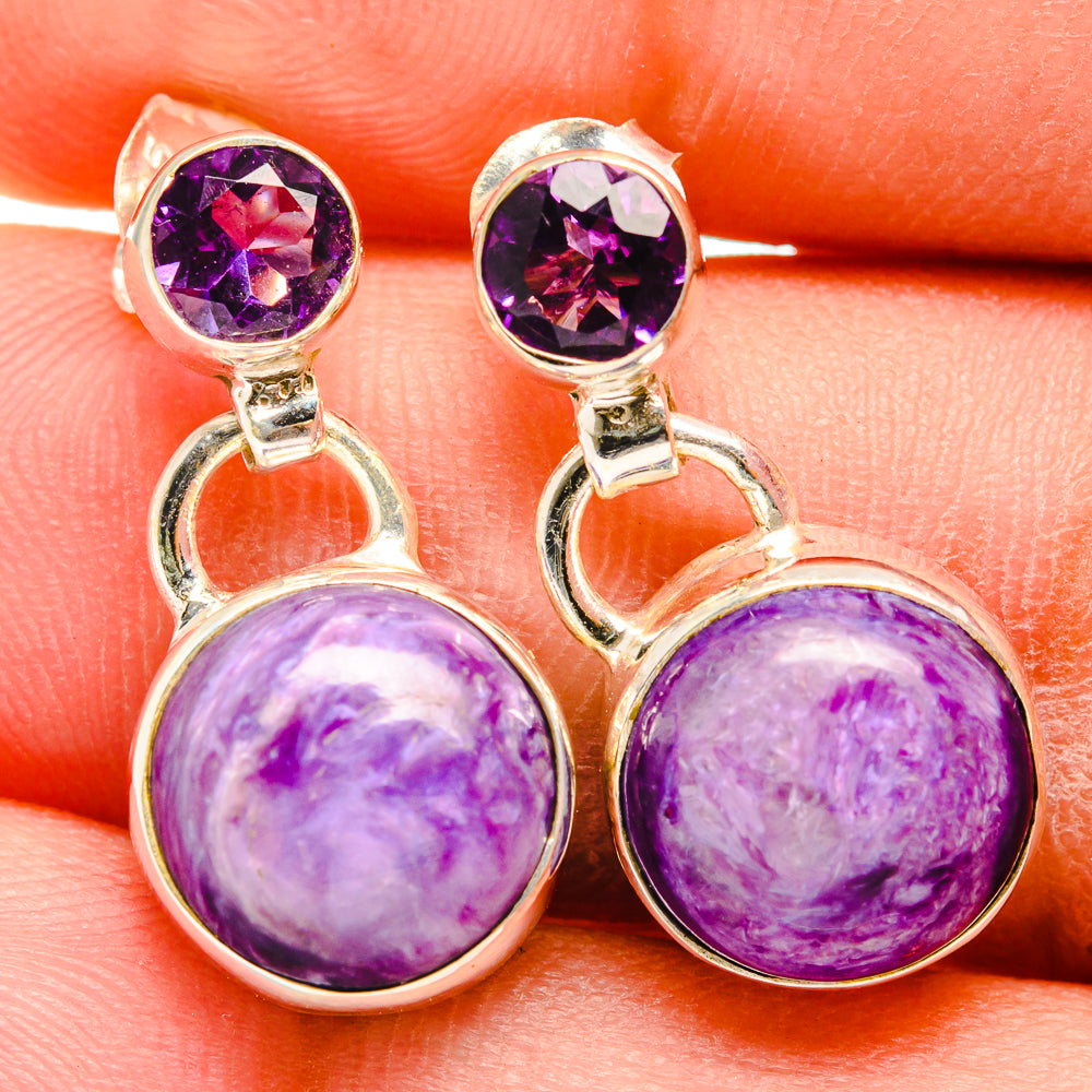 Charoite, Amethyst Earrings handcrafted by Anasilvercos - EARR421143