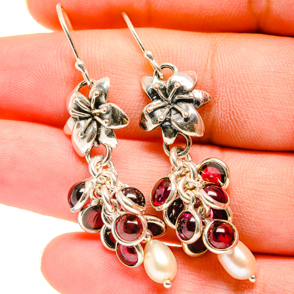 Garnet, Cultured Pearl Earrings handcrafted by Anasilvercos - EARR421148