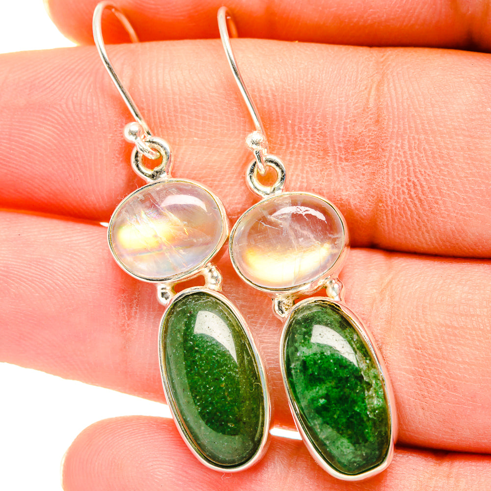 Green Aventurine, Rainbow Moonstone Earrings handcrafted by Anasilvercos - EARR421155