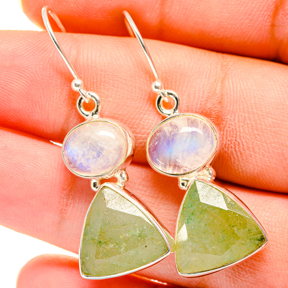 Prehnite, Rainbow Moonstone Earrings handcrafted by Anasilvercos - EARR421160