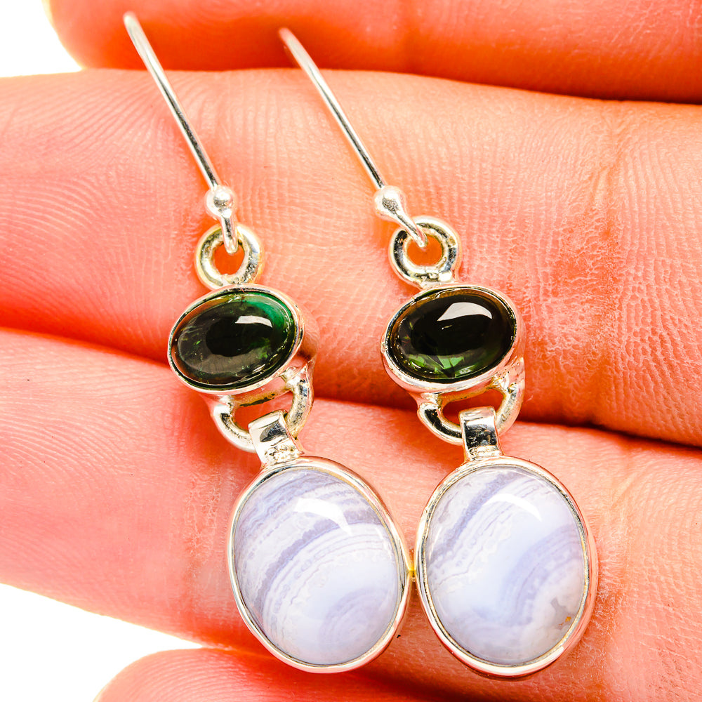 Blue Lace Agate, Green Tourmaline Earrings handcrafted by Anasilvercos - EARR421163
