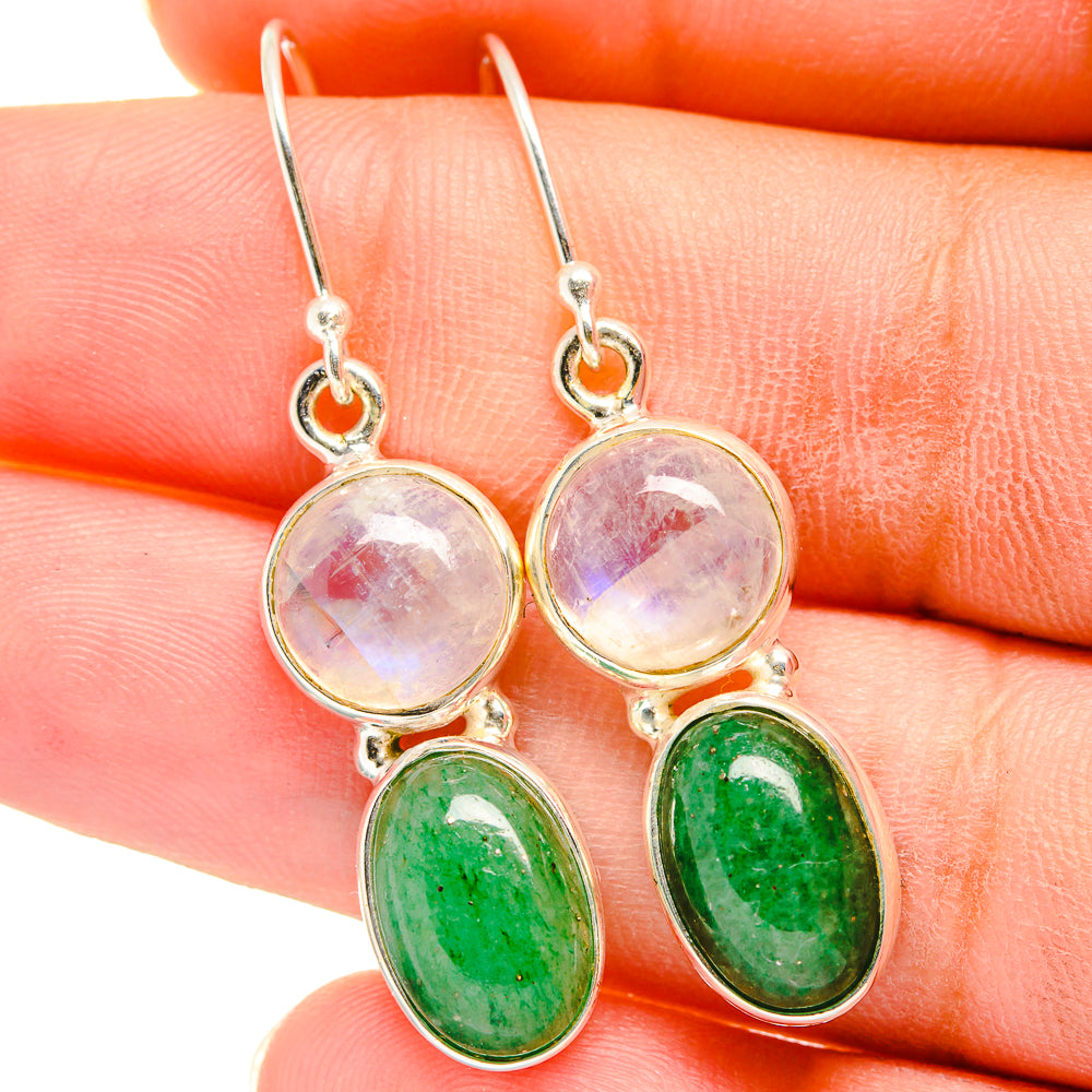 Green Aventurine, Rainbow Moonstone Earrings handcrafted by Anasilvercos - EARR421166