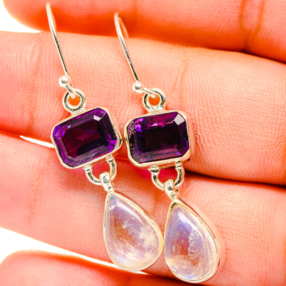 Rainbow Moonstone, Amethyst Earrings handcrafted by Anasilvercos - EARR421170