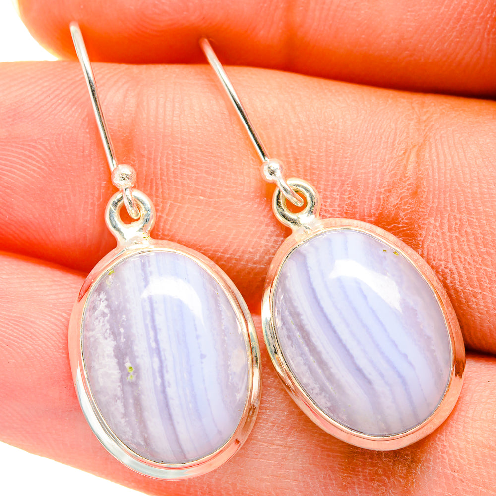 Blue Lace Agate Earrings handcrafted by Anasilvercos - EARR421172