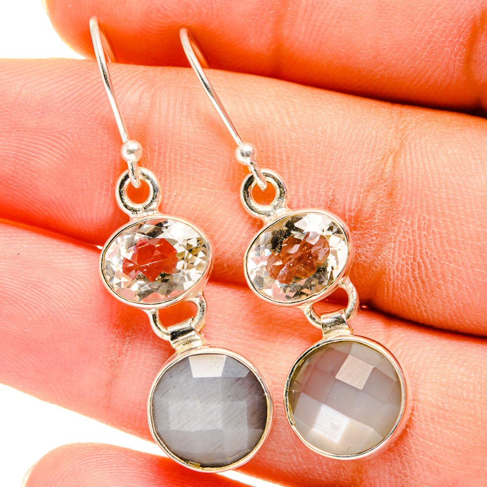 Moonstone, White Quartz Earrings handcrafted by Anasilvercos - EARR421174