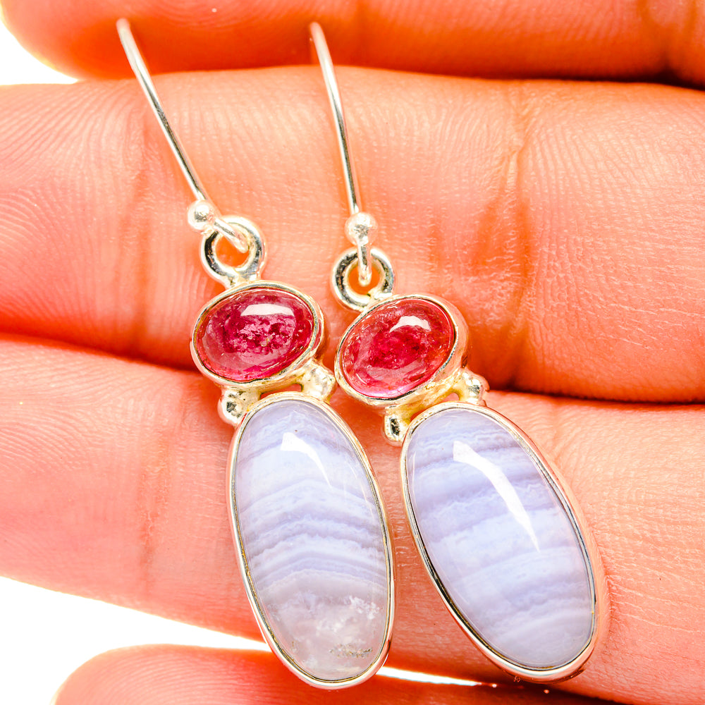 Blue Lace Agate, Pink Tourmaline Earrings handcrafted by Anasilvercos - EARR421191