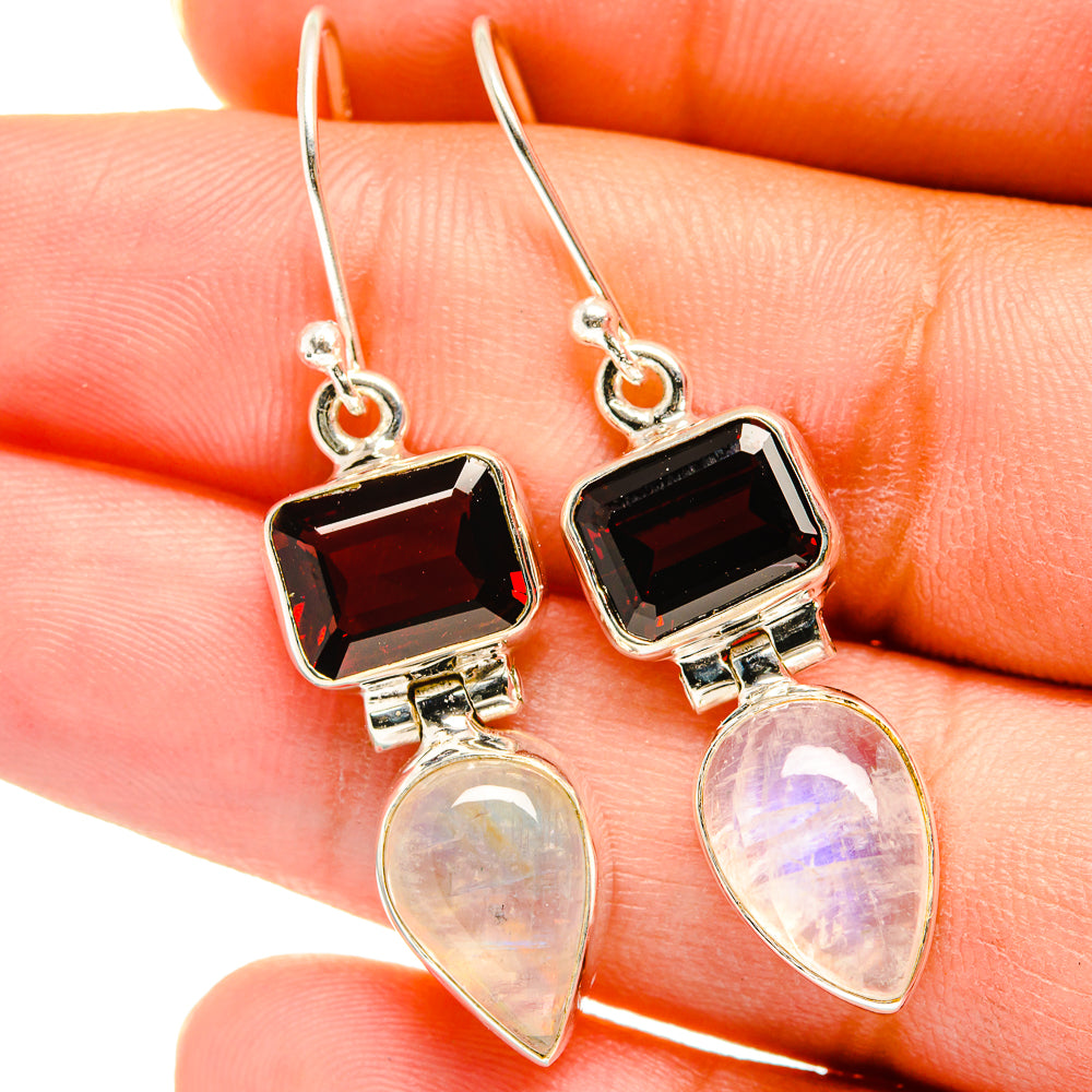 Rainbow Moonstone, Garnet Earrings handcrafted by Anasilvercos - EARR421195
