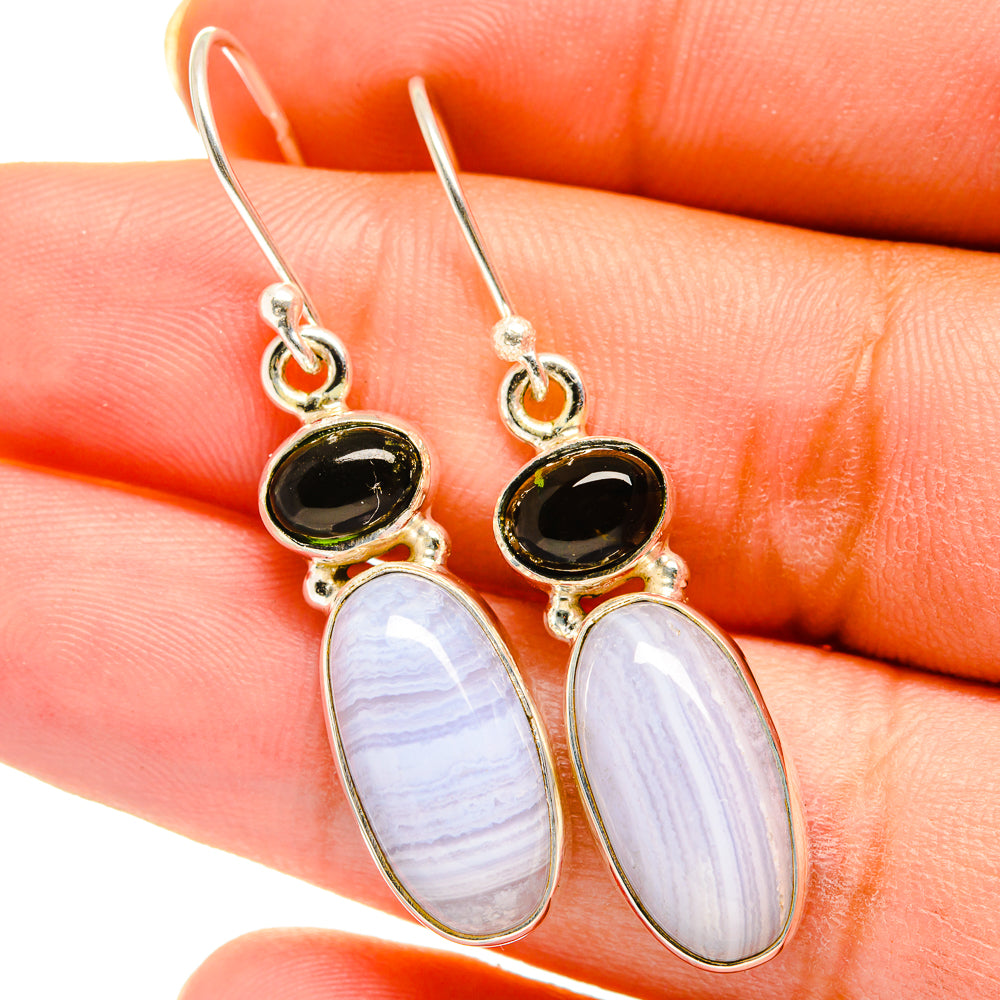 Blue Lace Agate, Green Tourmaline Earrings handcrafted by Anasilvercos - EARR421196