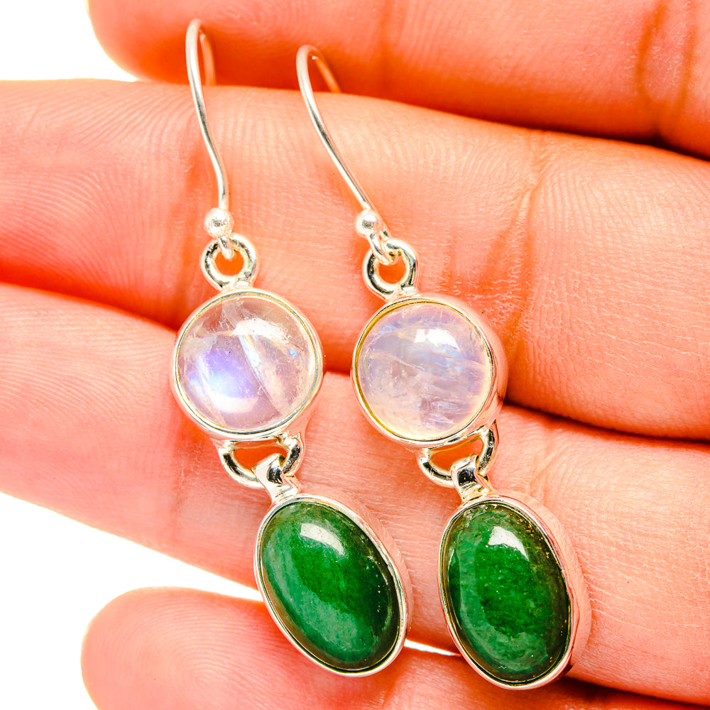 Green Aventurine, Rainbow Moonstone Earrings handcrafted by Anasilvercos - EARR421200
