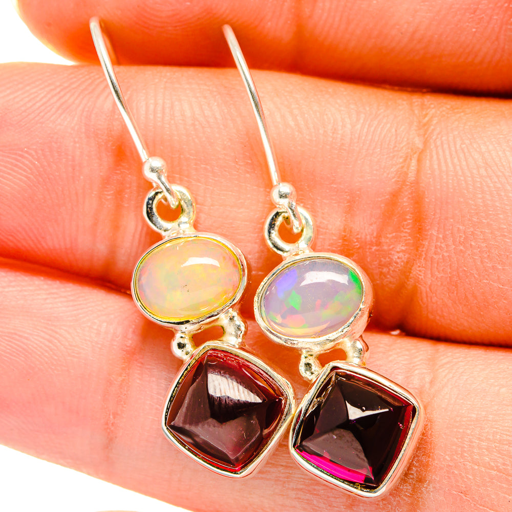 Garnet, Ethiopian Opal Earrings handcrafted by Anasilvercos - EARR421202