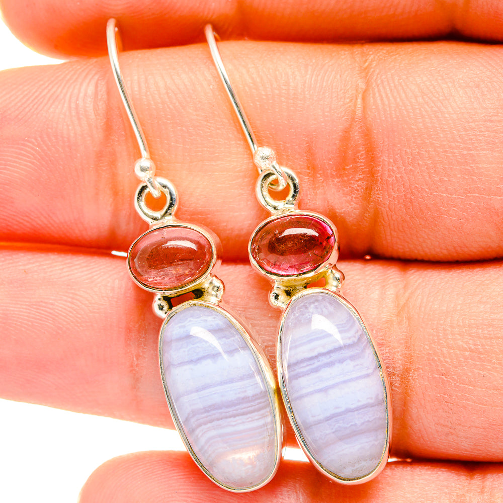 Blue Lace Agate, Pink Tourmaline Earrings handcrafted by Anasilvercos - EARR421203