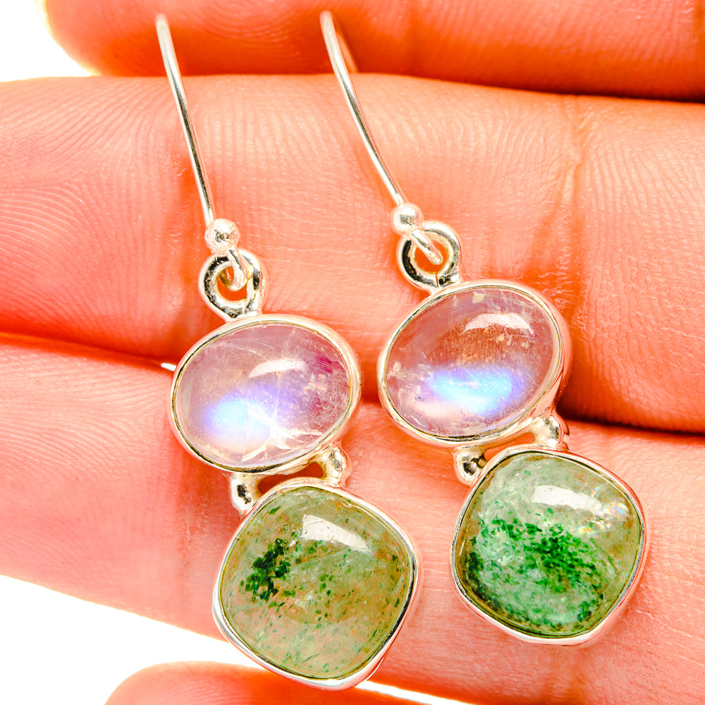 Green Aventurine, Rainbow Moonstone Earrings handcrafted by Anasilvercos - EARR421211