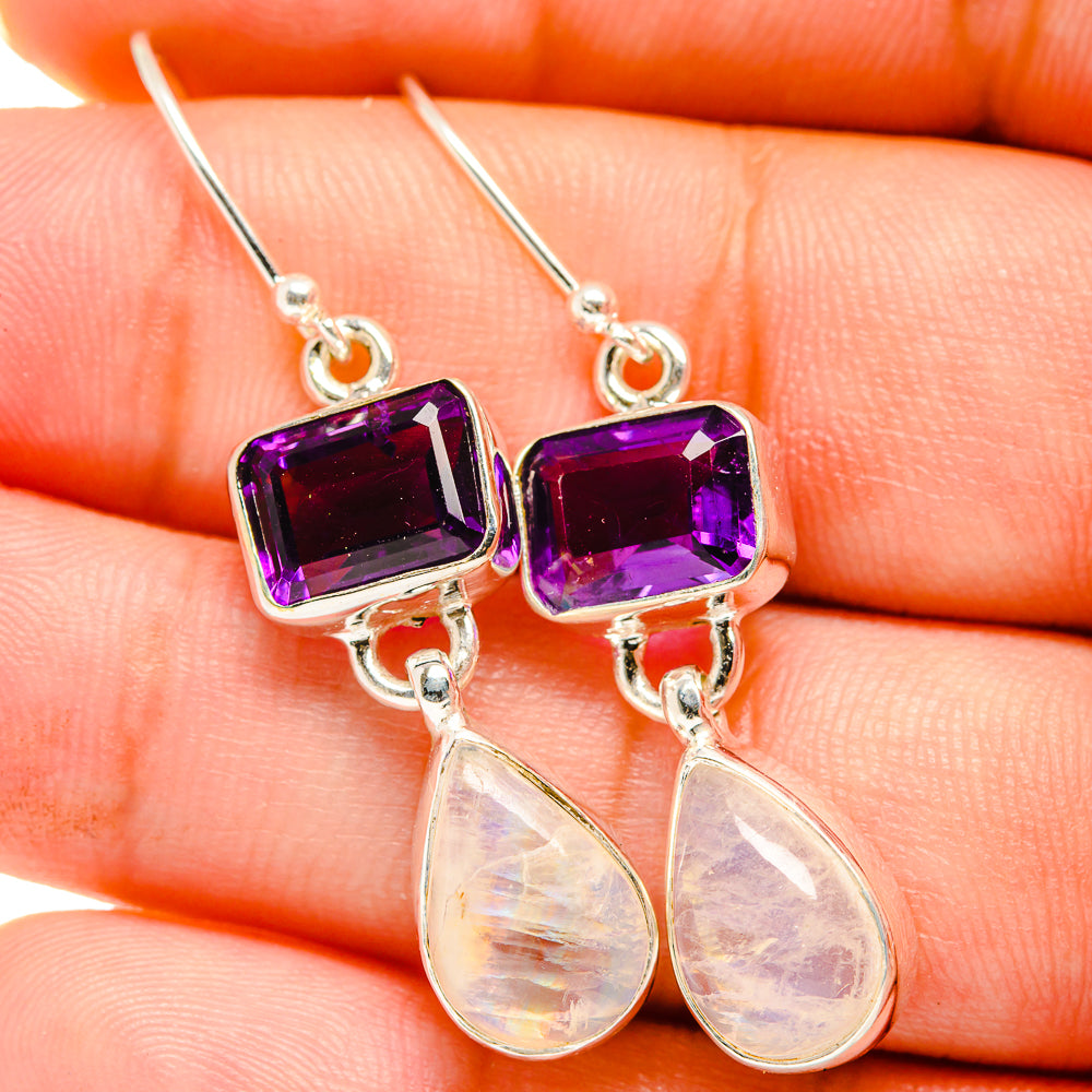 Rainbow Moonstone Earrings handcrafted by Anasilvercos - EARR421268