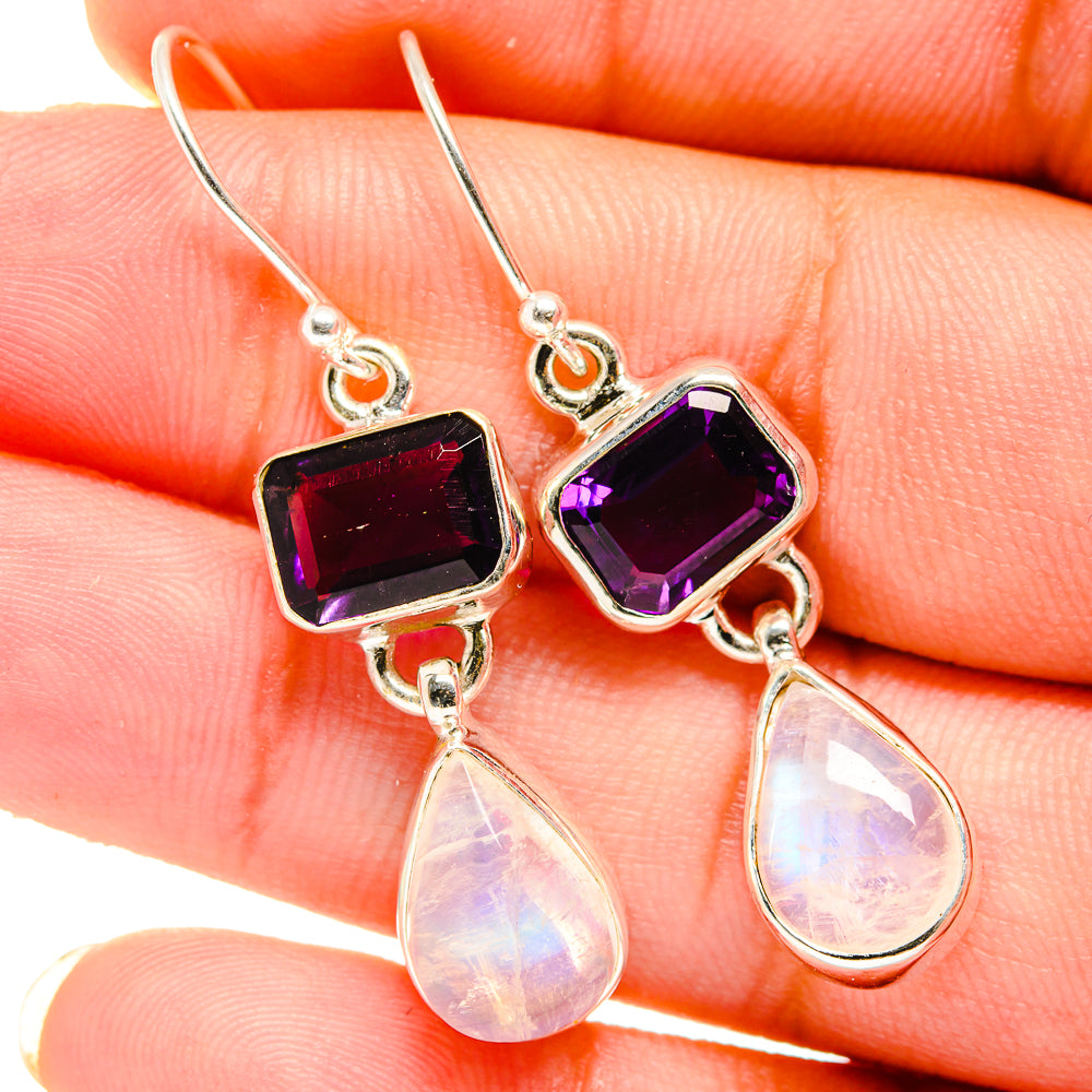 Rainbow Moonstone Earrings handcrafted by Anasilvercos - EARR421314