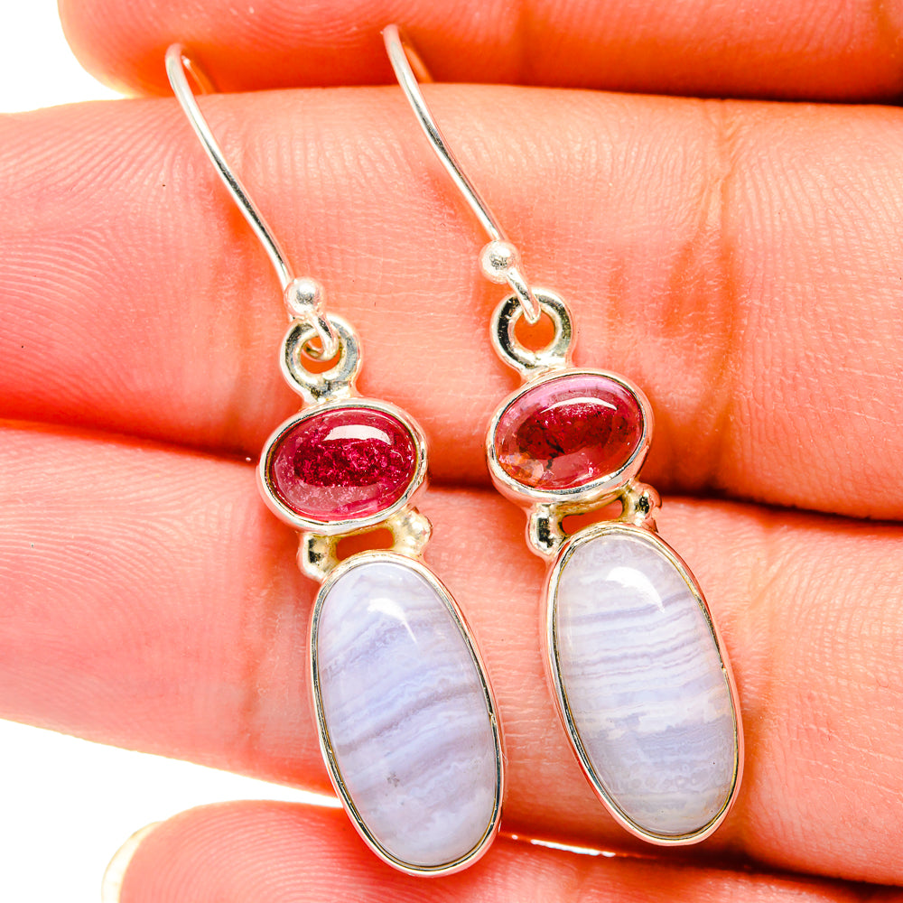 Blue Lace Agate Earrings handcrafted by Anasilvercos - EARR421357
