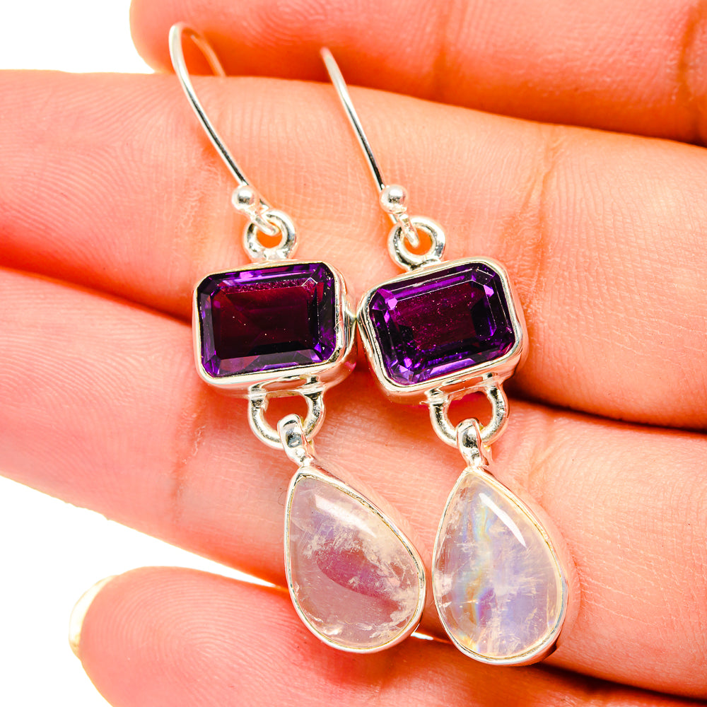Rainbow Moonstone Earrings handcrafted by Anasilvercos - EARR421419