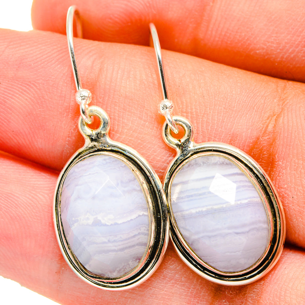 Blue Lace Agate Earrings handcrafted by Anasilvercos - EARR421445