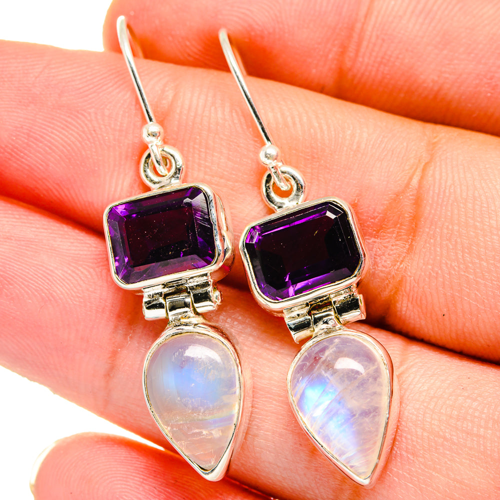 Rainbow Moonstone Earrings handcrafted by Anasilvercos - EARR421473