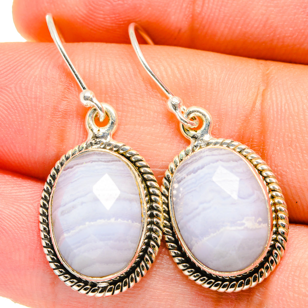 Blue Lace Agate Earrings handcrafted by Anasilvercos - EARR421478
