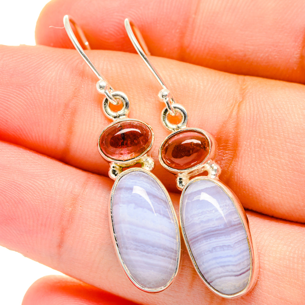 Blue Lace Agate Earrings handcrafted by Anasilvercos - EARR421505
