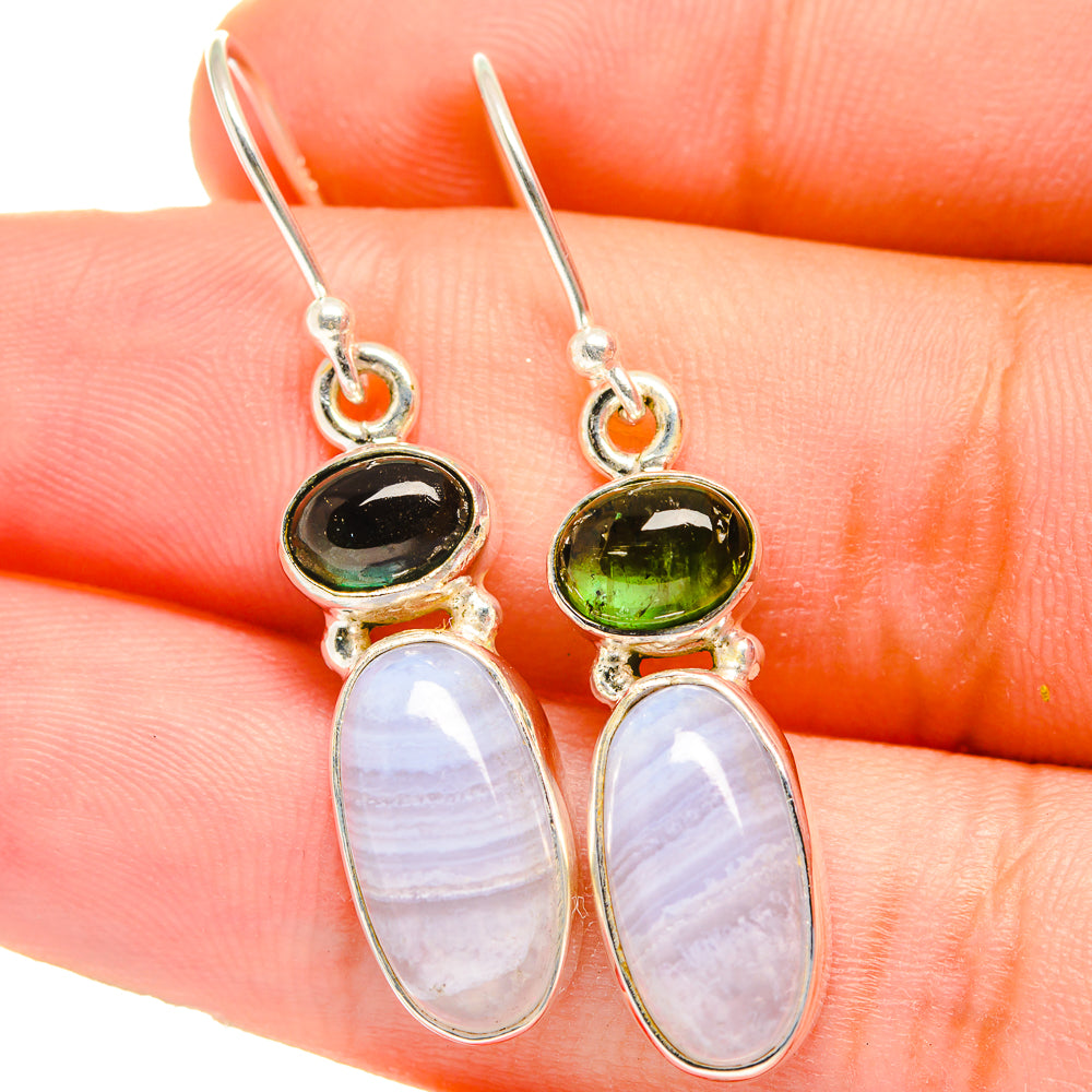 Blue Lace Agate Earrings handcrafted by Anasilvercos - EARR421546