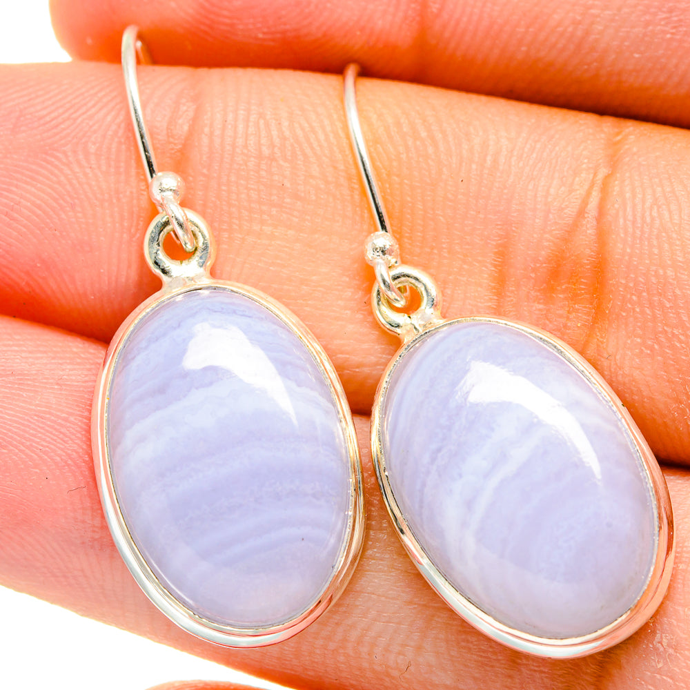 Blue Lace Agate Earrings handcrafted by Anasilvercos - EARR421561