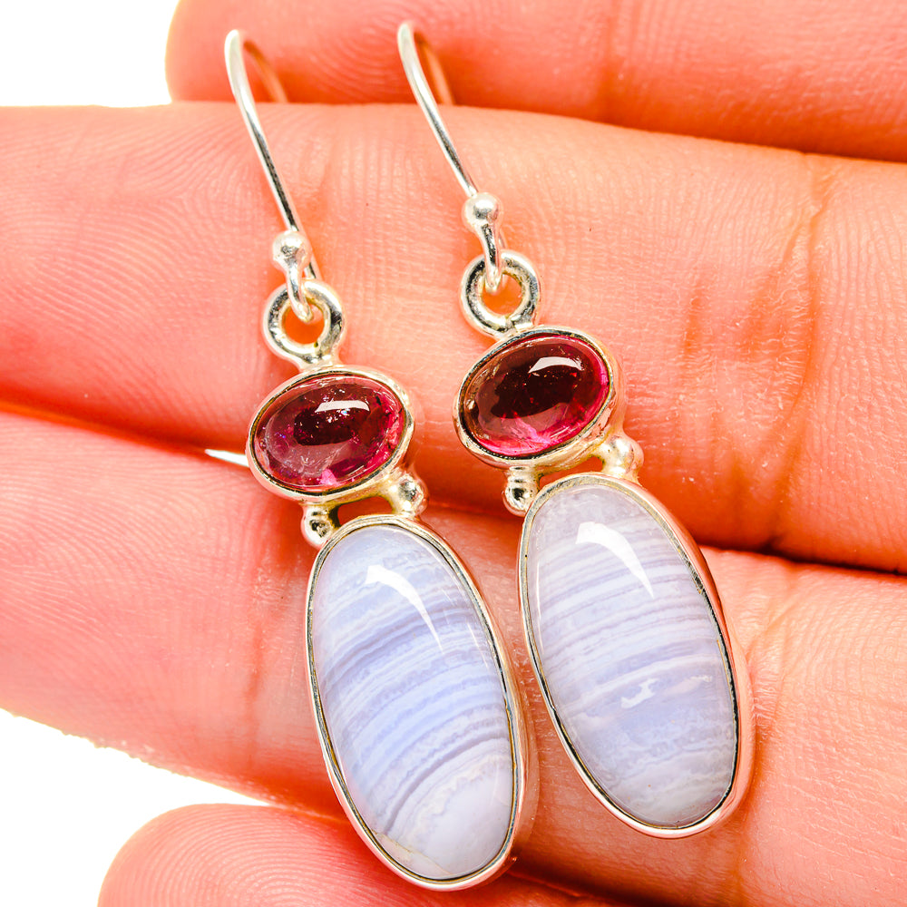 Blue Lace Agate Earrings handcrafted by Anasilvercos - EARR421688
