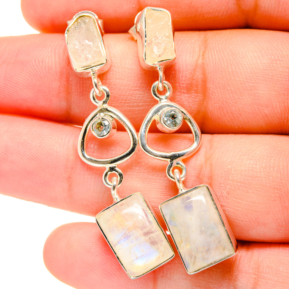 Rainbow Moonstone Earrings handcrafted by Anasilvercos - EARR421780