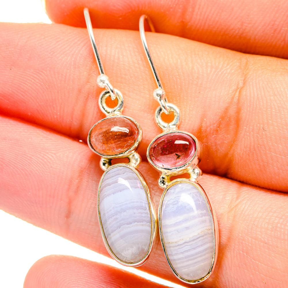Blue Lace Agate Earrings handcrafted by Anasilvercos - EARR422047