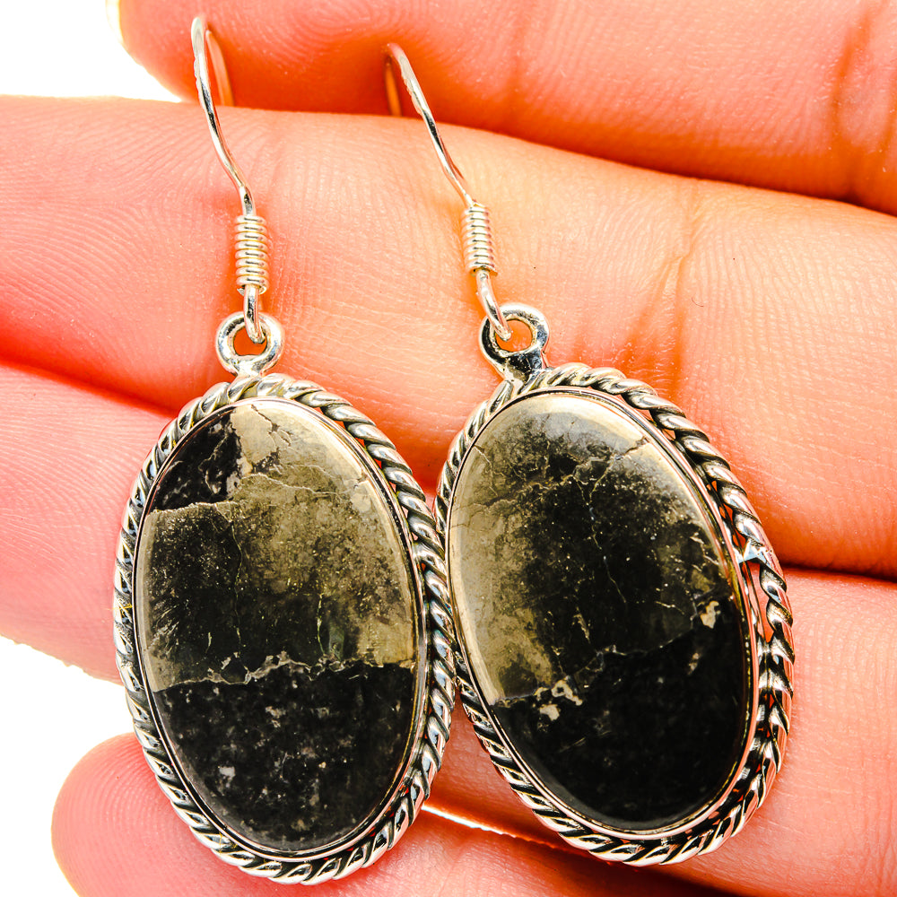 Pyrite In Black Onyx Earrings handcrafted by Anasilvercos - EARR422063