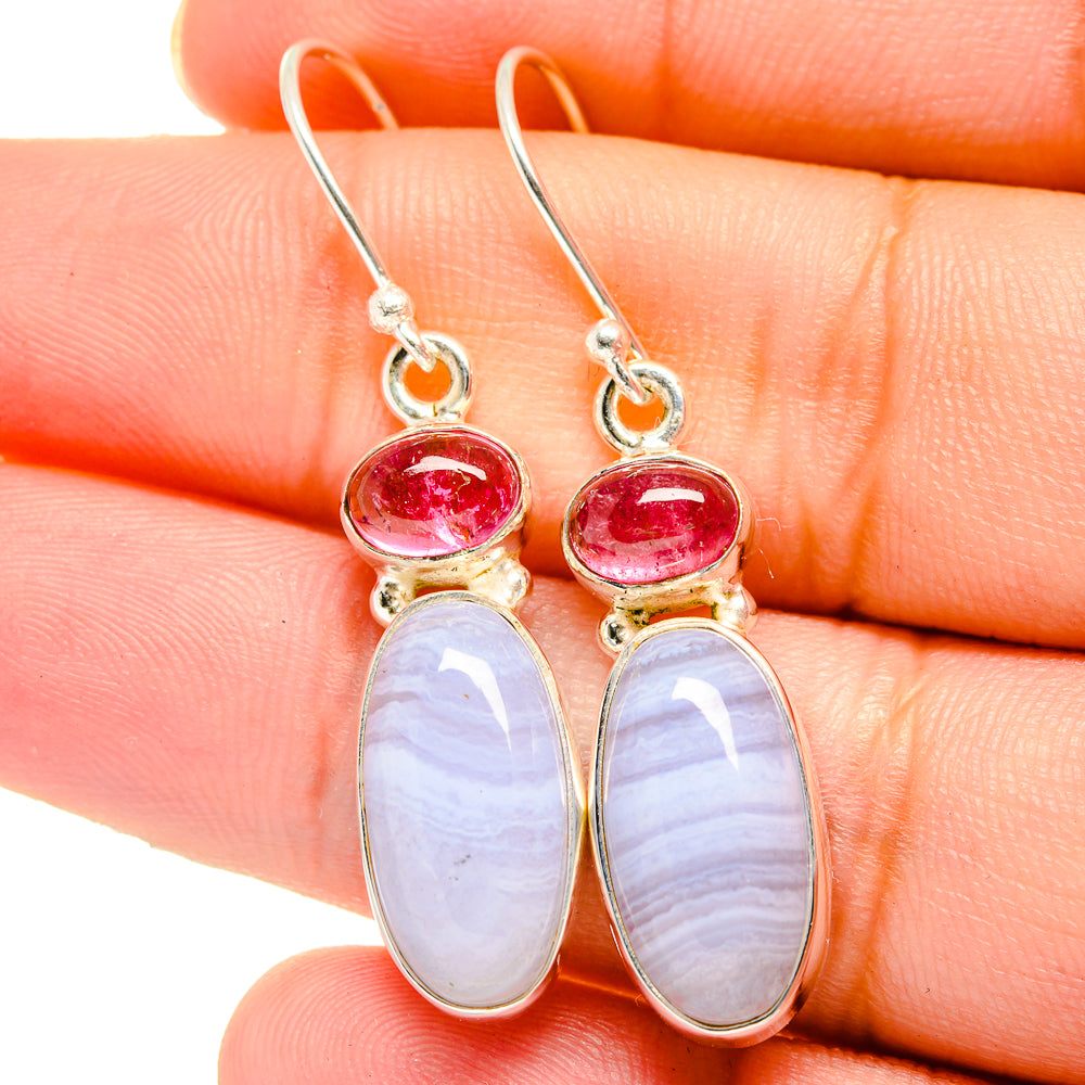 Blue Lace Agate Earrings handcrafted by Anasilvercos - EARR422095