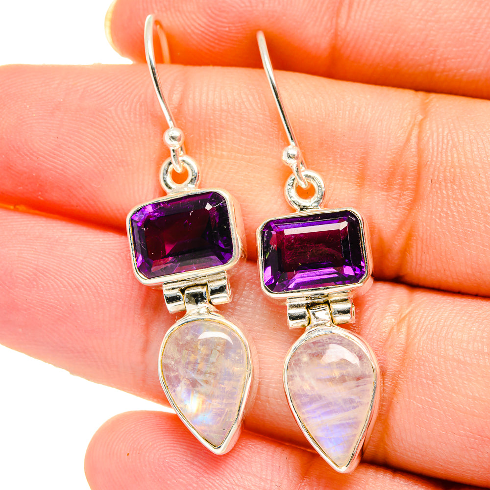 Rainbow Moonstone Earrings handcrafted by Anasilvercos - EARR422108