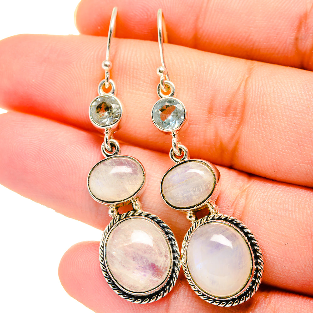 Rainbow Moonstone Earrings handcrafted by Anasilvercos - EARR422120