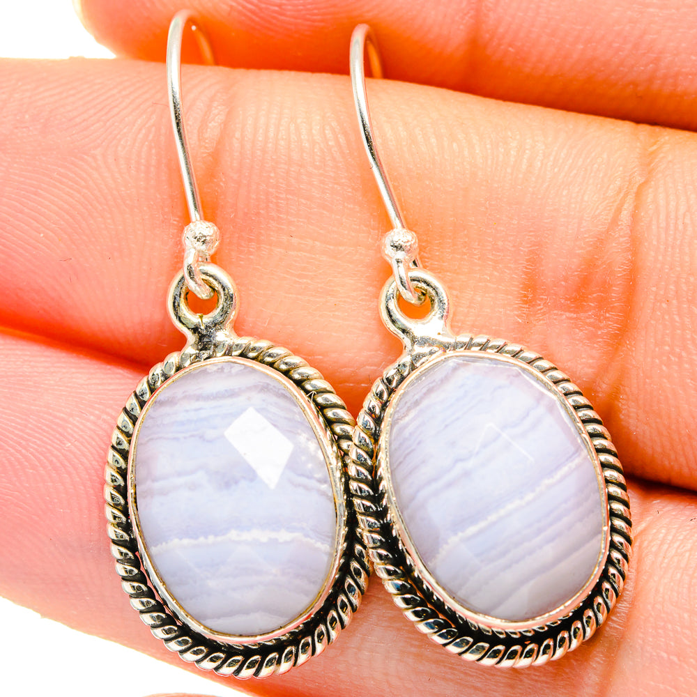 Blue Lace Agate Earrings handcrafted by Anasilvercos - EARR422124