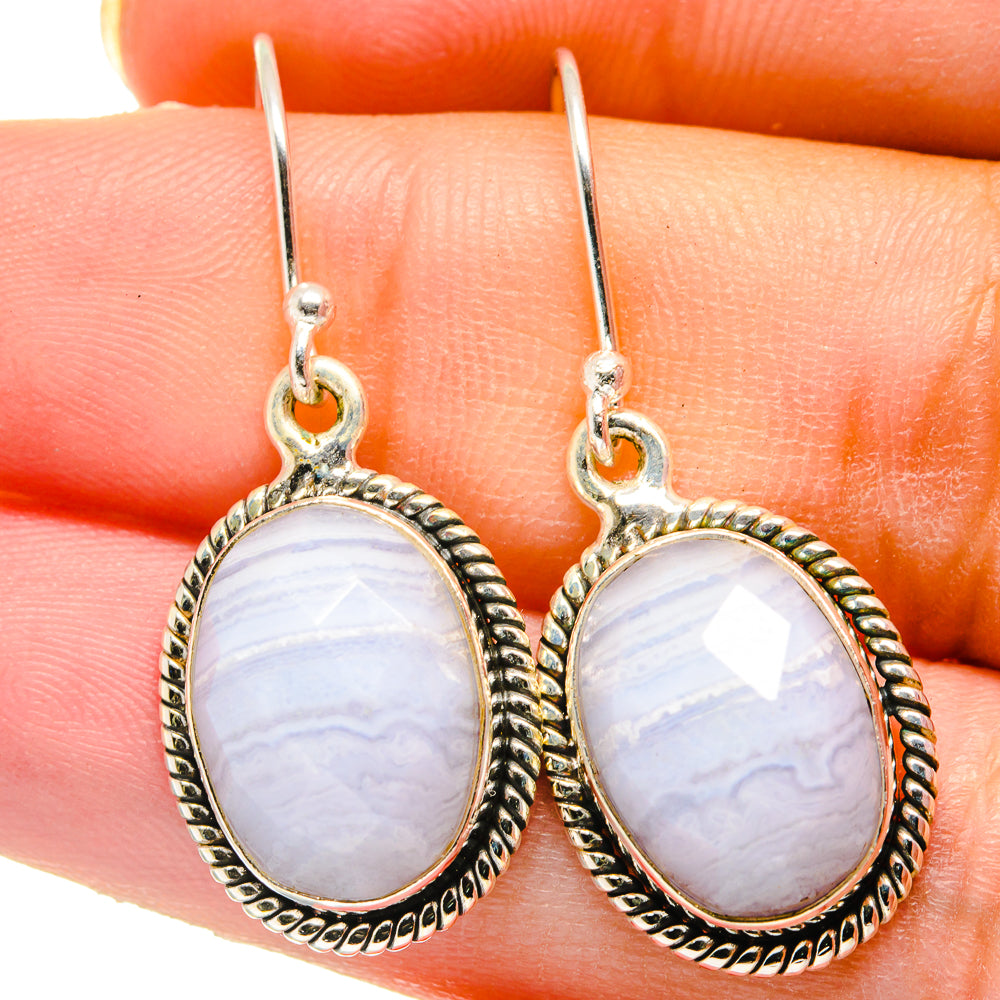 Blue Lace Agate Earrings handcrafted by Anasilvercos - EARR422168