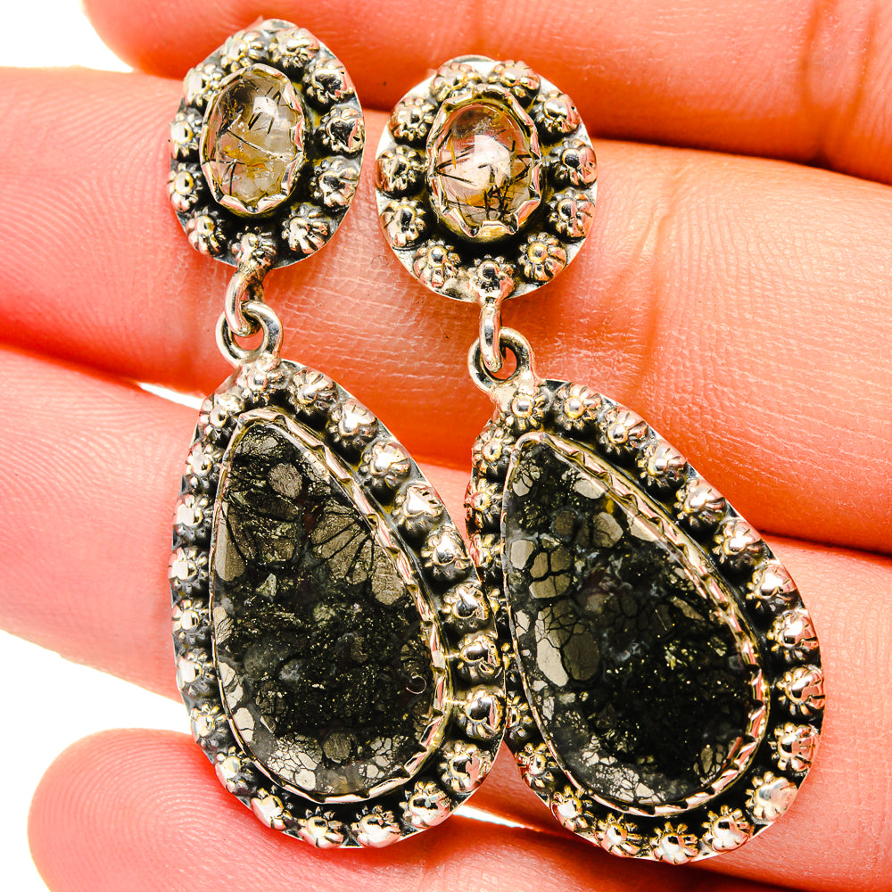 Pyrite Agate Earrings handcrafted by Anasilvercos - EARR422203