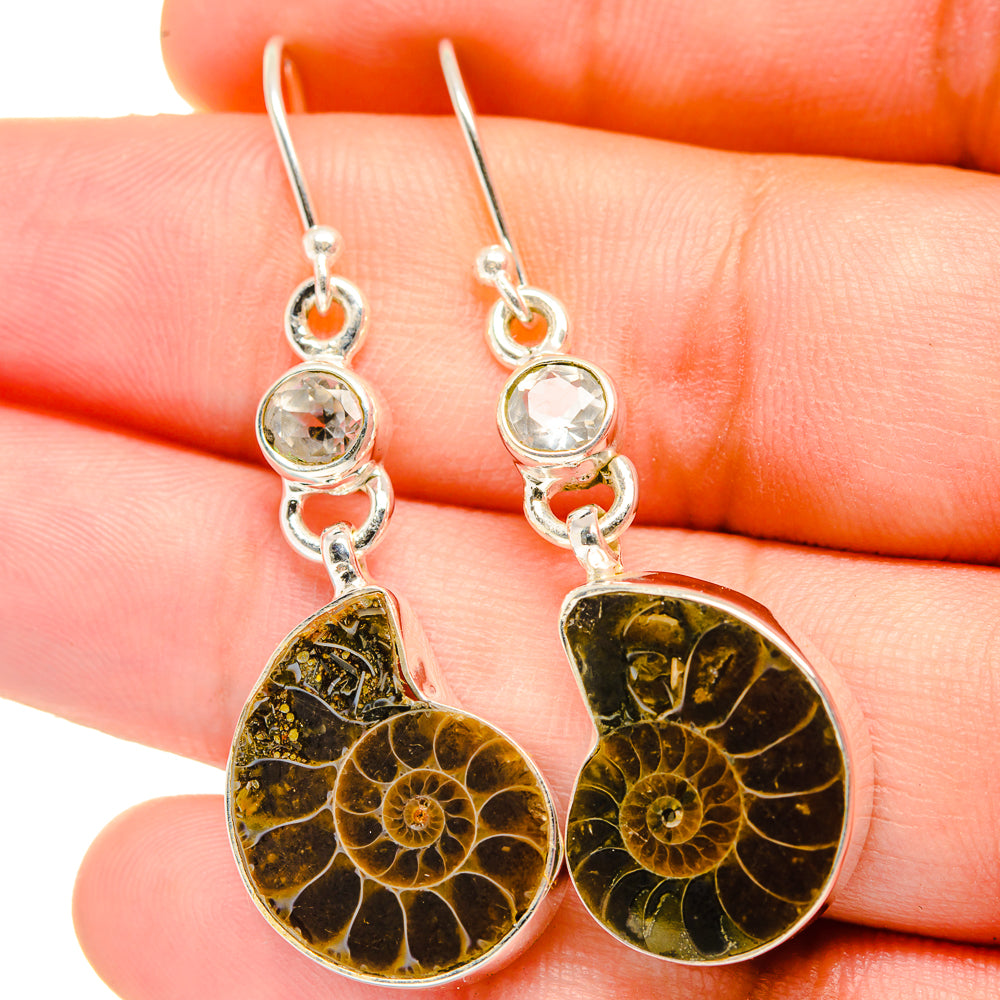 Ammonite Fossil Earrings handcrafted by Anasilvercos - EARR422257