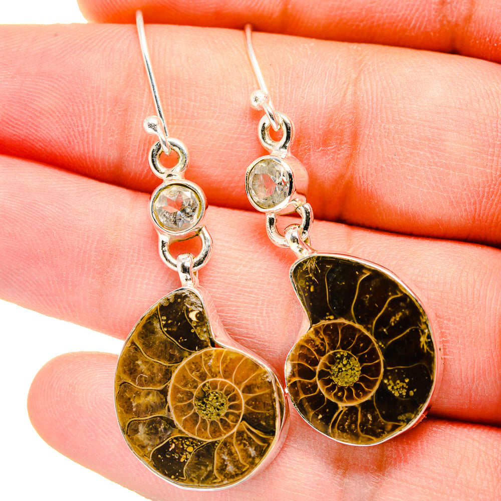 Ammonite Fossil Earrings handcrafted by Anasilvercos - EARR422278