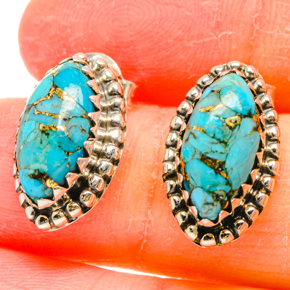 Blue Copper Composite Turquoise Earrings handcrafted by Anasilvercos - EARR422569
