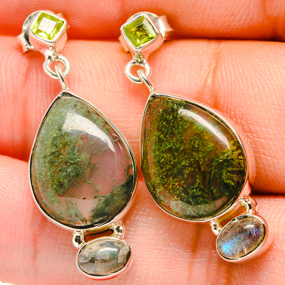 Green Moss Agate Earrings handcrafted by Anasilvercos - EARR422600