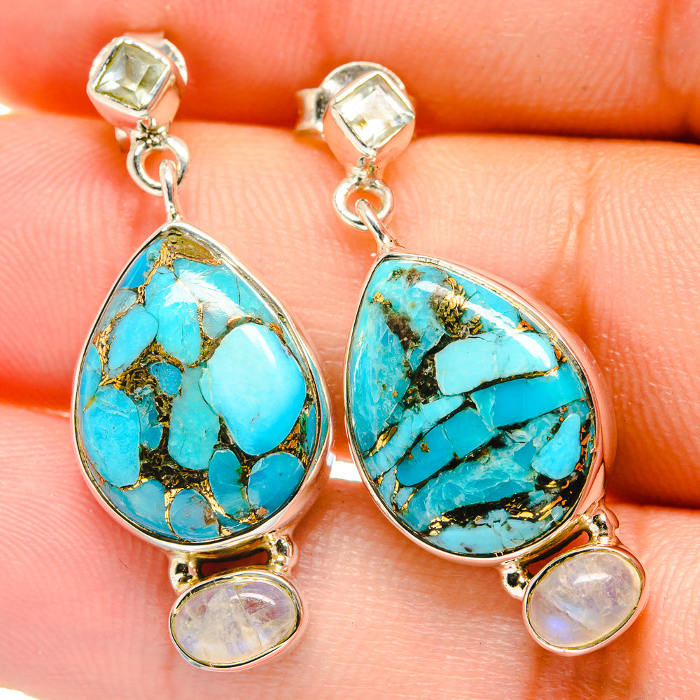 Blue Copper Composite Turquoise Earrings handcrafted by Anasilvercos - EARR422606