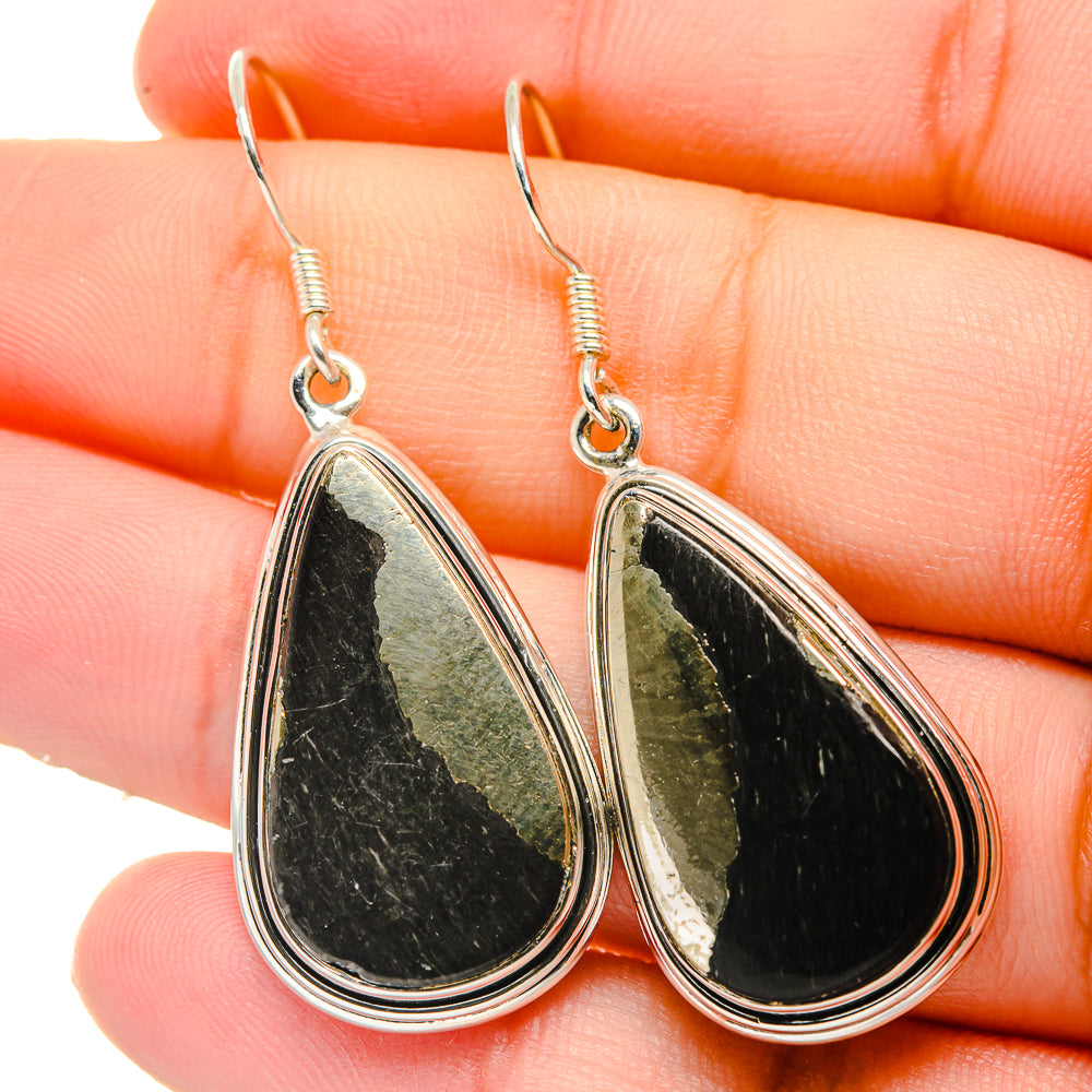 Pyrite In Black Onyx Earrings handcrafted by Anasilvercos - EARR422710