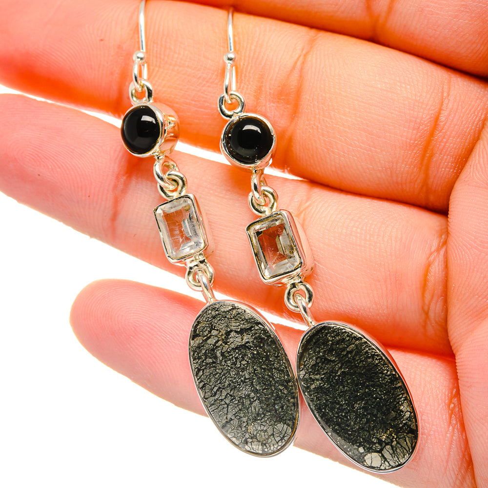 Pyrite In Black Onyx Earrings handcrafted by Anasilvercos - EARR422724