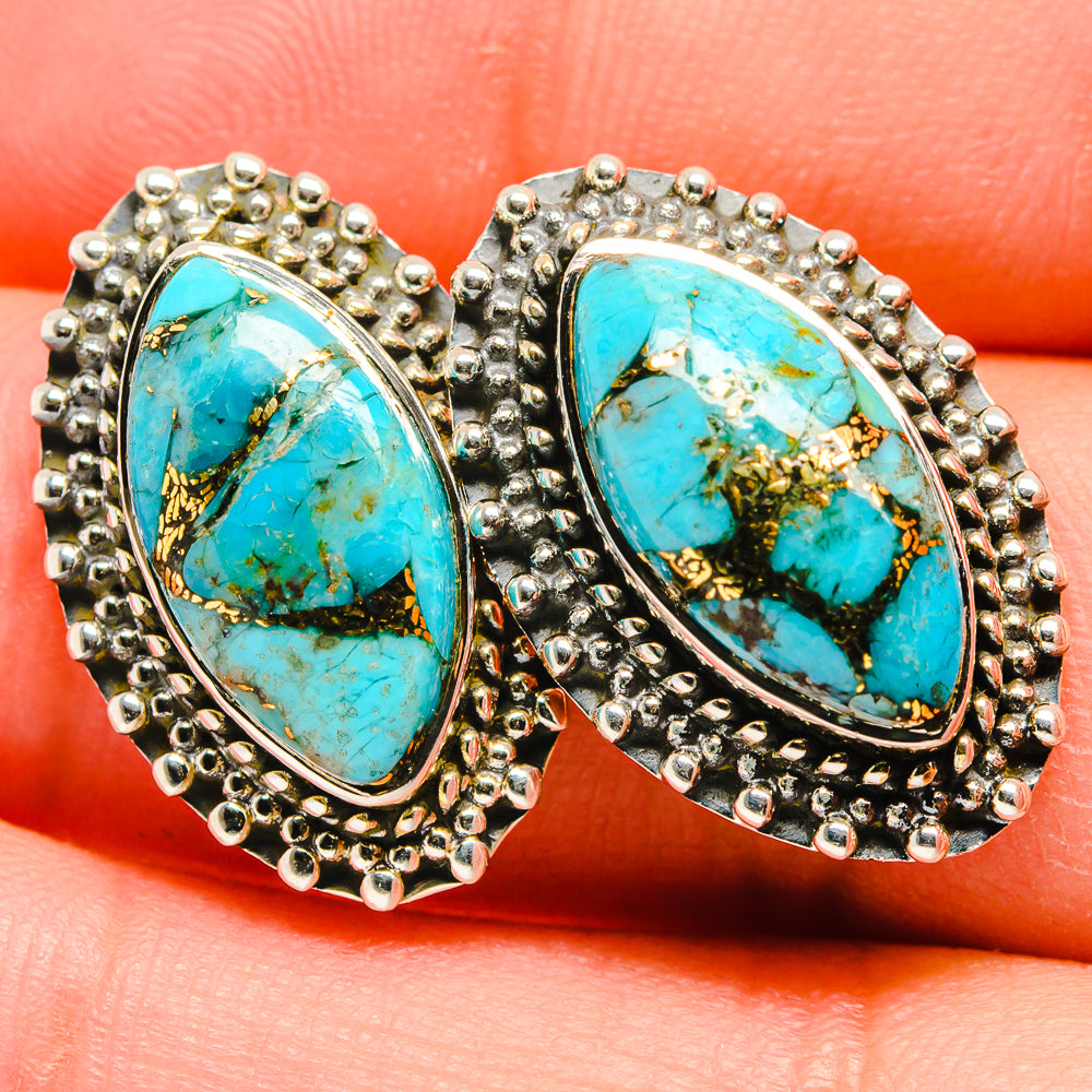 Blue Copper Composite Turquoise Earrings handcrafted by Anasilvercos - EARR422735