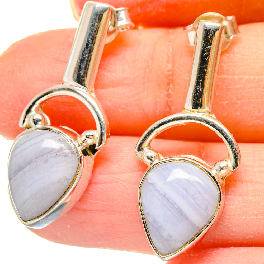 Blue Lace Agate Earrings handcrafted by Anasilvercos - EARR422926