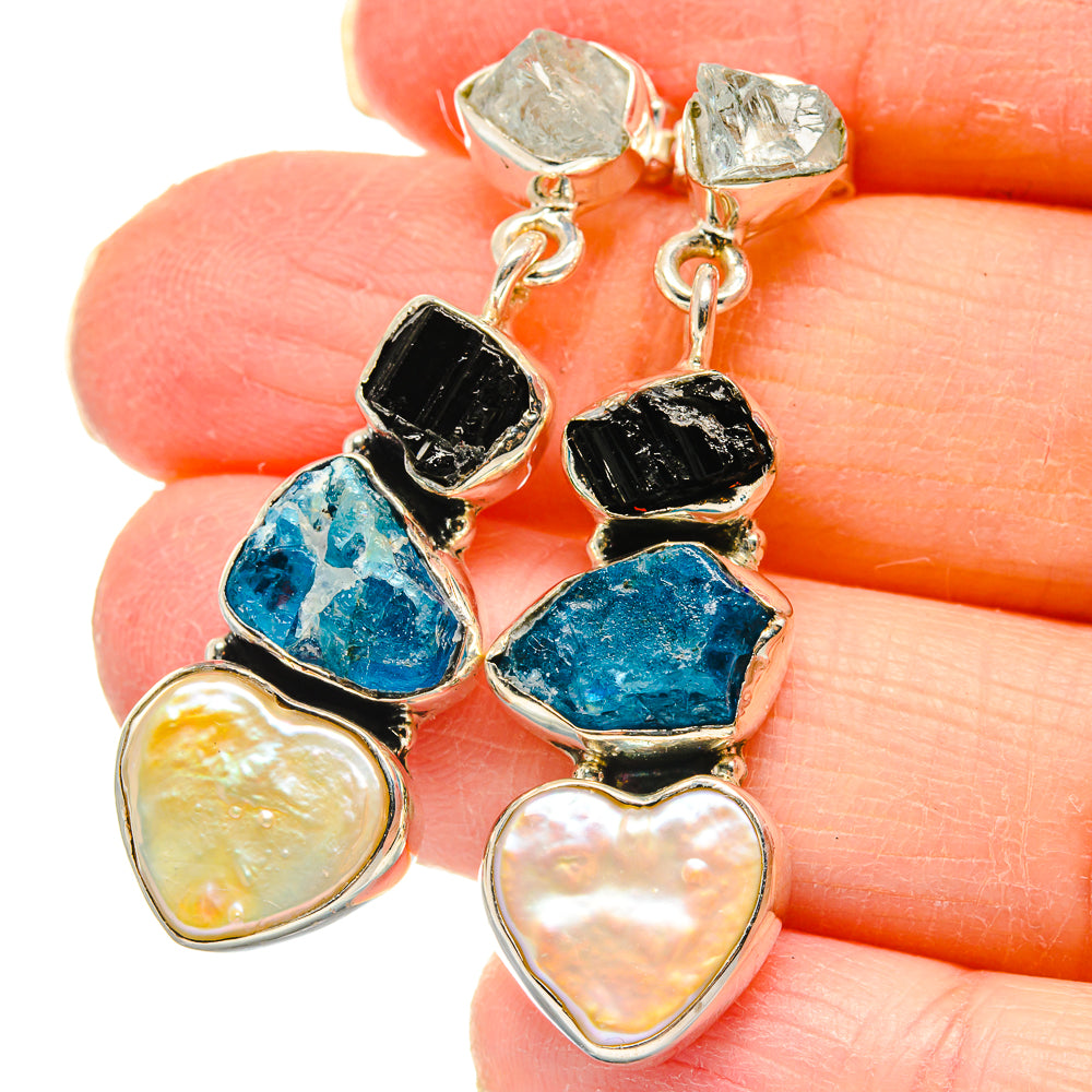 Mother Of Pearl, Apatite, Black Tourmaline, Aquamarine Earrings handcrafted by Anasilvercos - EARR422987