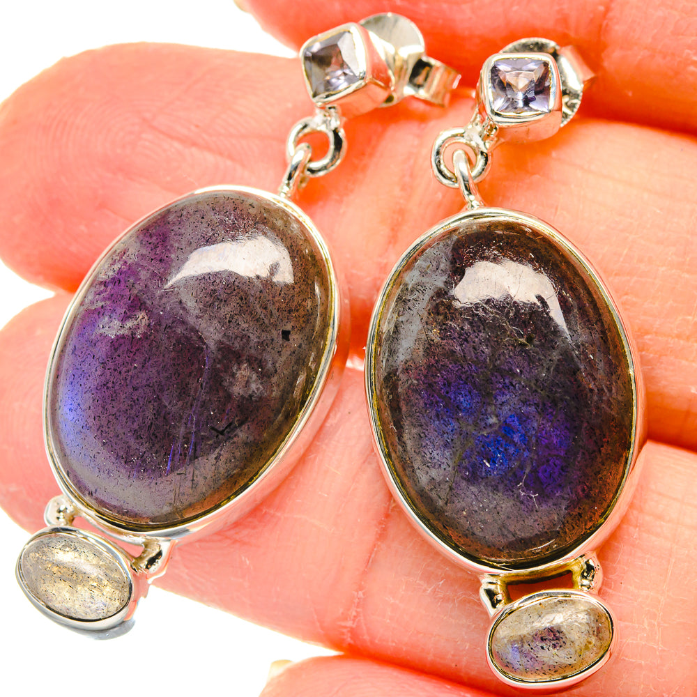 Labradorite, White Quartz Earrings handcrafted by Anasilvercos - EARR423000