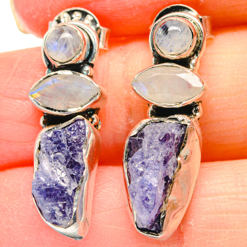 Tanzanite, Rainbow Moonstone Earrings handcrafted by Anasilvercos - EARR423006
