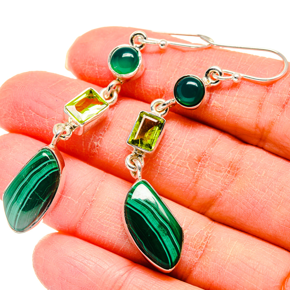 Malachite, Peridot, Green Onyx Earrings handcrafted by Anasilvercos - EARR423011